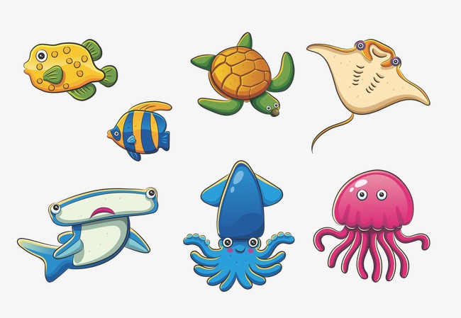 Cartoon Sea Creatures, Cartoon Fish, Octopus, Hand Painted Png And Psd - Cartoon Sea Animals, Transparent background PNG HD thumbnail