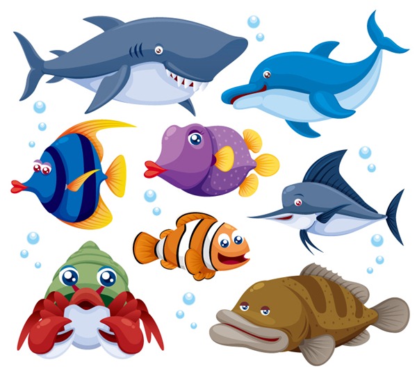 Cute Cartoon Sea Animals Vector Material - Cartoon Sea Creatures, Transparent background PNG HD thumbnail