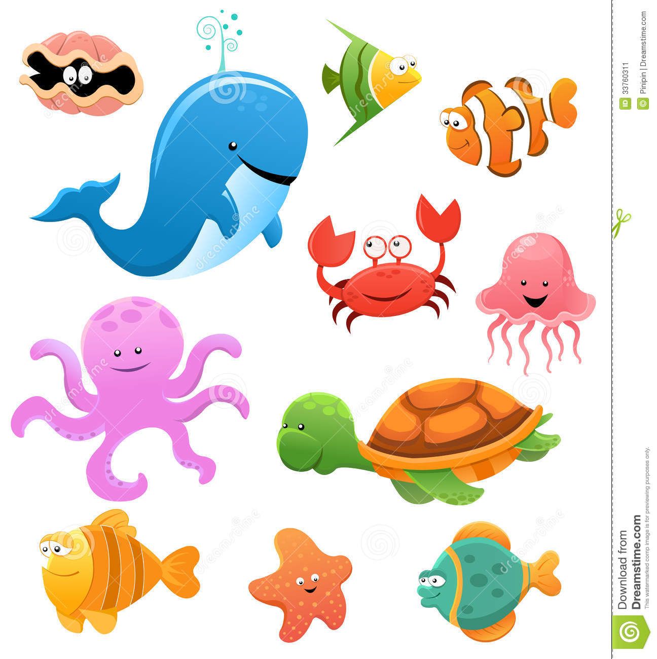 Cute Sea Creatures | Collection Of Cute Little Cartoon Sea Animals. - Cartoon Sea Creatures, Transparent background PNG HD thumbnail