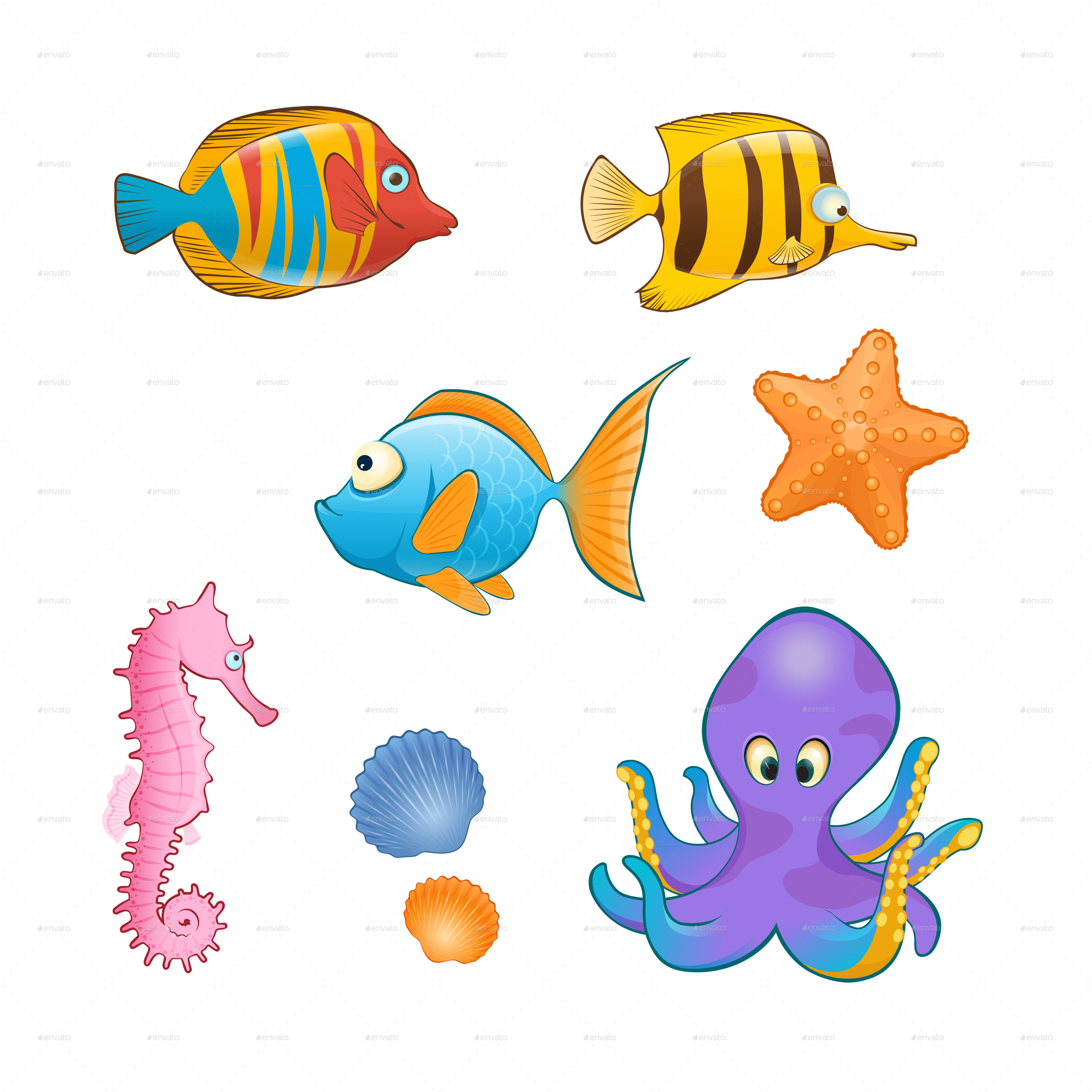 Sea_Animals.jpg Sea_Animals.png - Cartoon Sea Creatures, Transparent background PNG HD thumbnail