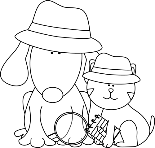 Black And White Detective Dog And Cat - Cat And Dog Black And White, Transparent background PNG HD thumbnail