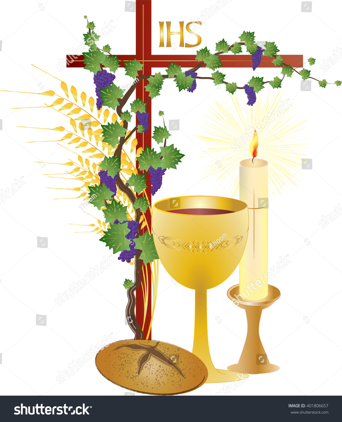 Eucharist Symbols Of Bread And Wine, Chalice And Host With Wheat Ears And Vine. - Chalice And Host, Transparent background PNG HD thumbnail