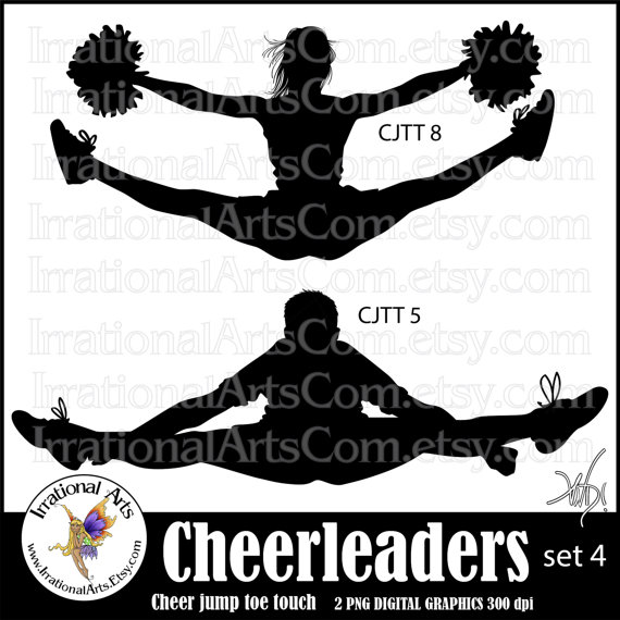 Cheerleader Jump Toe Touch Silhouettes Set 4   2 Png Digital Graphics   Cheerleaders Clipart Stunt Cheer Spirit [Instant Download] - Cheerleading Jumps, Transparent background PNG HD thumbnail