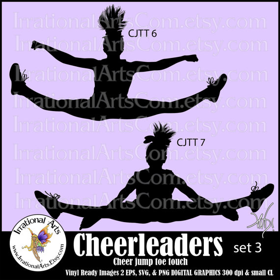 Cheerleader Jump Toe Touch Sillhouettes Set 3   Vinyl Ready Image Digital Clipart Graphics   2 Eps, Svg, Or Png Files - Cheerleading Jumps, Transparent background PNG HD thumbnail