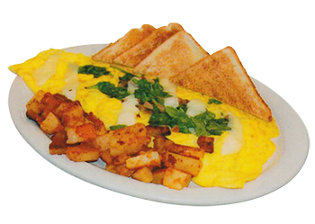 Three Eggs, Fresh Spinach U0026 Mushrooms With Provolone Cheese. Served With Homefries, Toast U0026 Jelly. - Cheese Omelette, Transparent background PNG HD thumbnail
