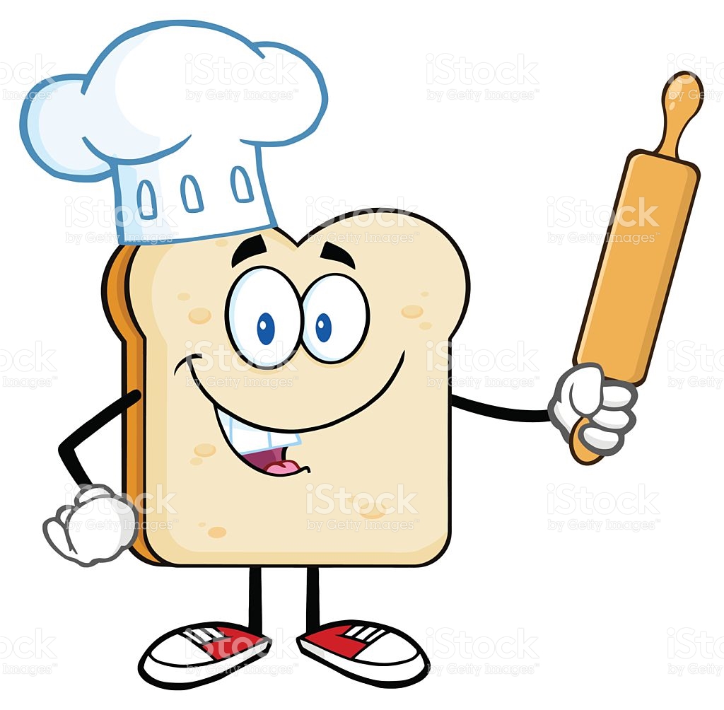 Chef Bread Slice Holding A Rolling Pin Royalty Free Stock Vector Art - Chef Hat Rolling Pin, Transparent background PNG HD thumbnail