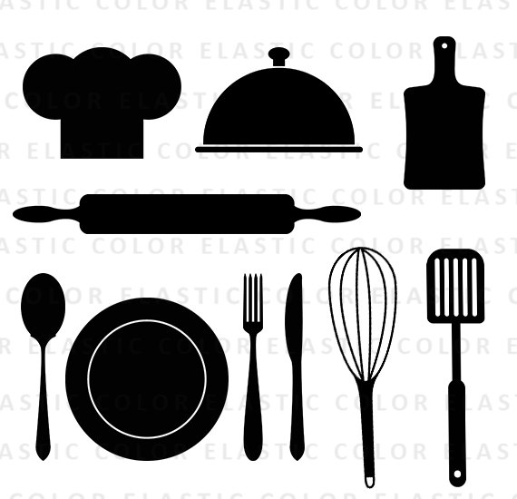 Kitchen svg - kitchen utensils clipart - restaurant clip art - chef hat,spoon , fork, rolling pin vector digital files svg, dxf, eps, png fromelasticcolor  , Chef Hat Rolling Pin PNG - Free PNG