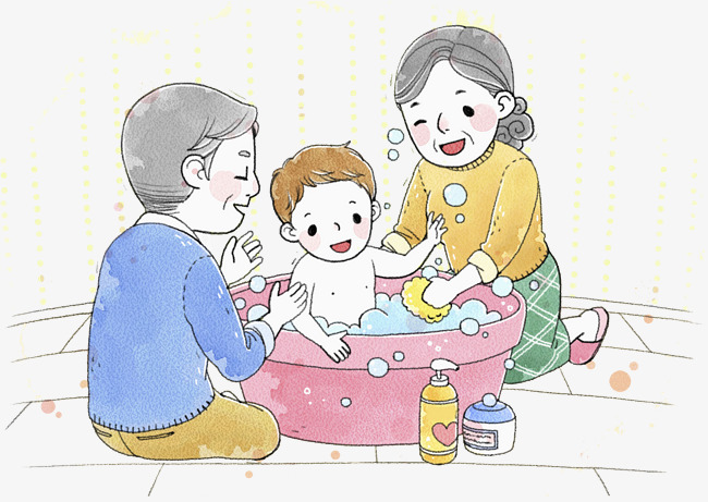 Child Taking A Shower Bath Png - Grandpa And Grandma Who Bathe Their Children, Take A Shower, Bath, Wash Png, Transparent background PNG HD thumbnail