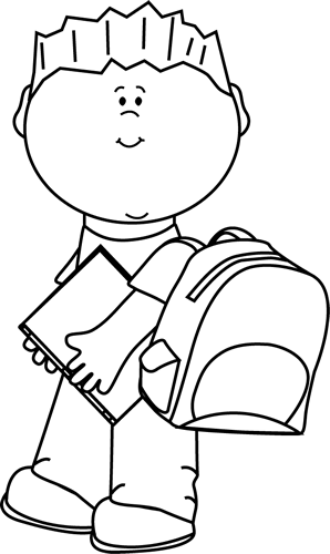 Black And White Boy Carrying Book To School Clip Art   Black And White Boyu2026 - Children At School Black And White, Transparent background PNG HD thumbnail