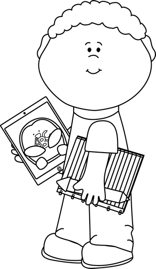 Black And White Kid With School Supplies And Tablet - Children At School Black And White, Transparent background PNG HD thumbnail