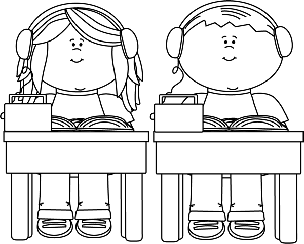 Black And White School Kids Listening To Book - Children At School Black And White, Transparent background PNG HD thumbnail