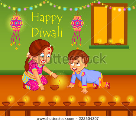 Children Celebrating Diwali Png - Kids With Diya Celebrating Diwali In Vector, Transparent background PNG HD thumbnail