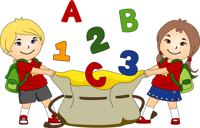 Great Clip Art For Back To School: Kids With A Bag Of Abcu0027S - Children Having Fun At School, Transparent background PNG HD thumbnail