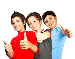 Image Of: 3 Boys In Different Colored Shirt Getting Ready For Fundraising. Their Thumbs - Children Having Fun At School, Transparent background PNG HD thumbnail