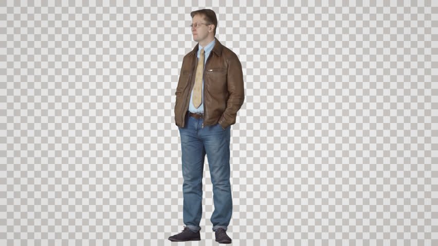 Energetic Man Stands And Waits Somebody. Cut Out Video Shooting On Green Screen. File - Clothes, Transparent background PNG HD thumbnail