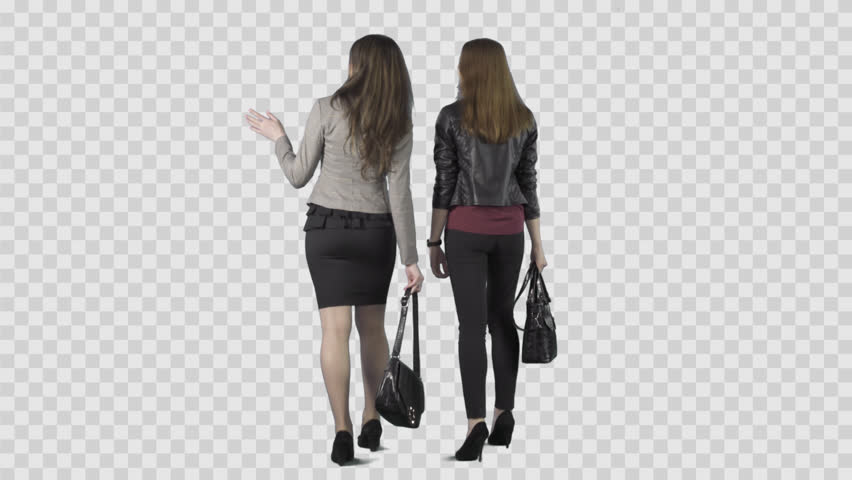 Two Beautiful Girls Are Walking Away From The Camera And Watching Something. Footage With Alpha - Clothing, Transparent background PNG HD thumbnail