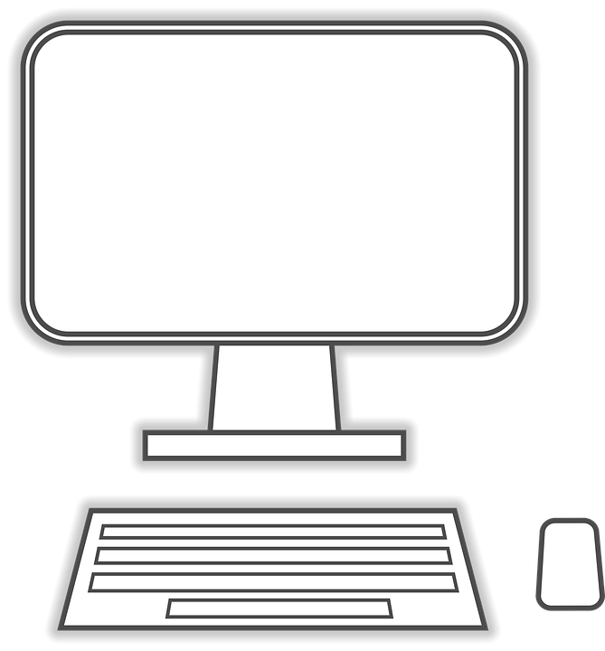 Computer, Monitor, Tastatur, Maus, Linie Zeichnen - Computerbildschirm Mit Tastatur, Transparent background PNG HD thumbnail