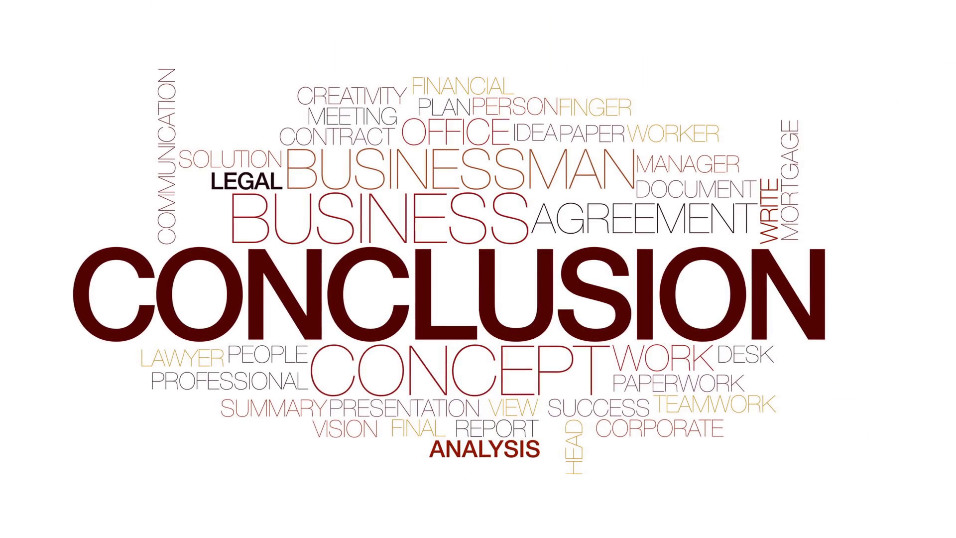 Conclusion Animated Word Cloud. Kinetic Typography. Motion Background   Videoblocks - Conclusion, Transparent background PNG HD thumbnail