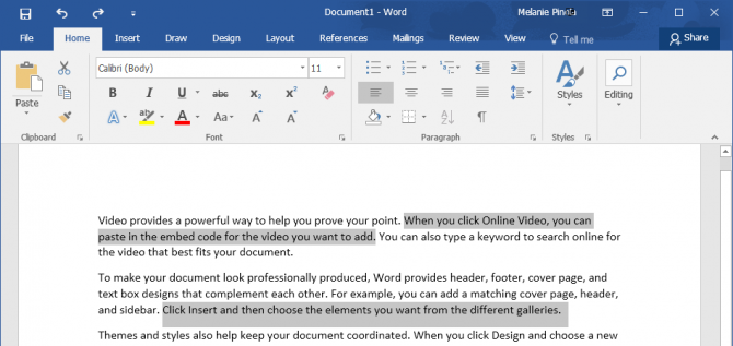 Go to the Word document, clic