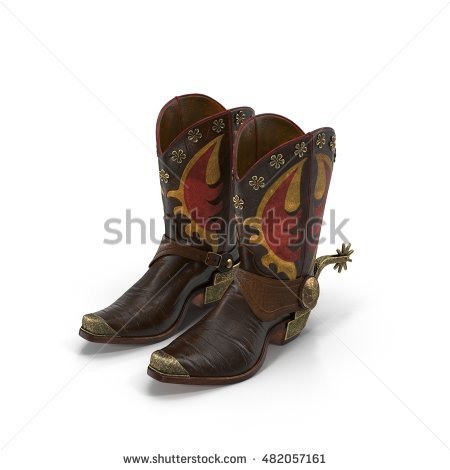 Wild West Leather Cowboy Boots With Spurs Isolated On White 3D Illustration - Cowboy Boots With Spurs, Transparent background PNG HD thumbnail
