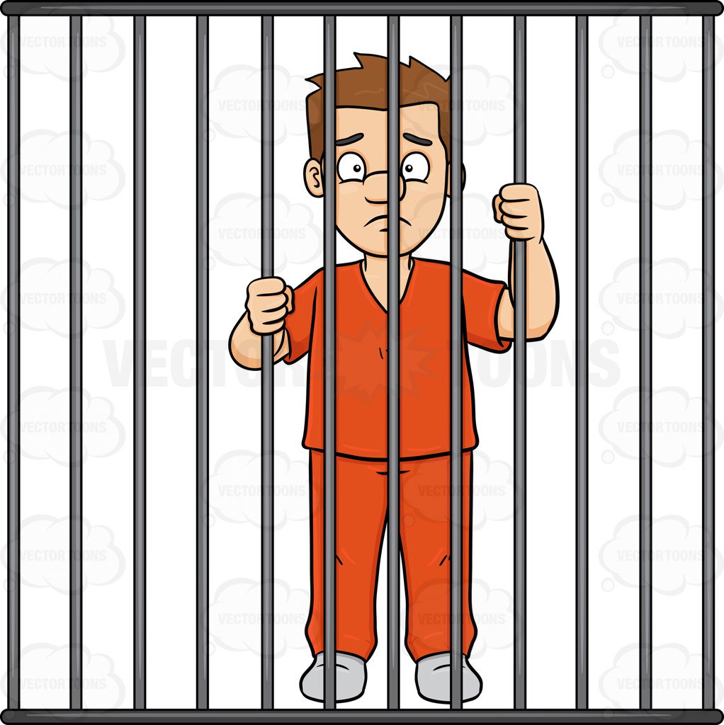 A Scared Man Behind Bars Cartoon Clipart - Criminal Behind Bars, Transparent background PNG HD thumbnail