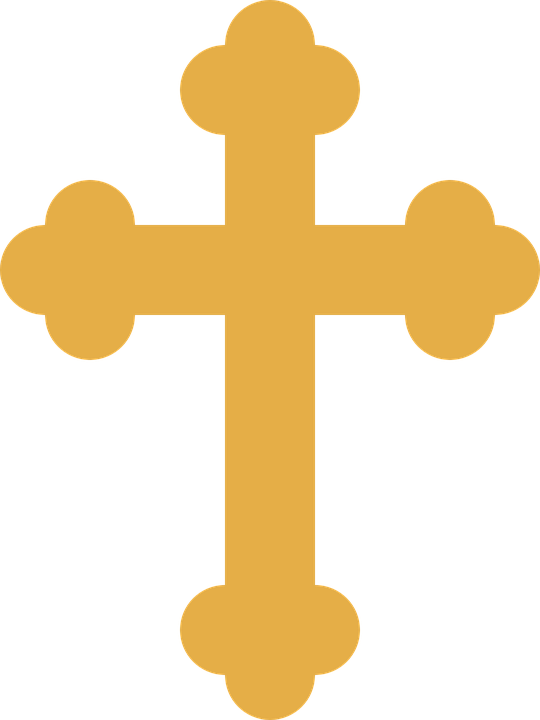 Cross, Gold, Christian, Orthodox, Three Buds - Crucifix, Transparent background PNG HD thumbnail