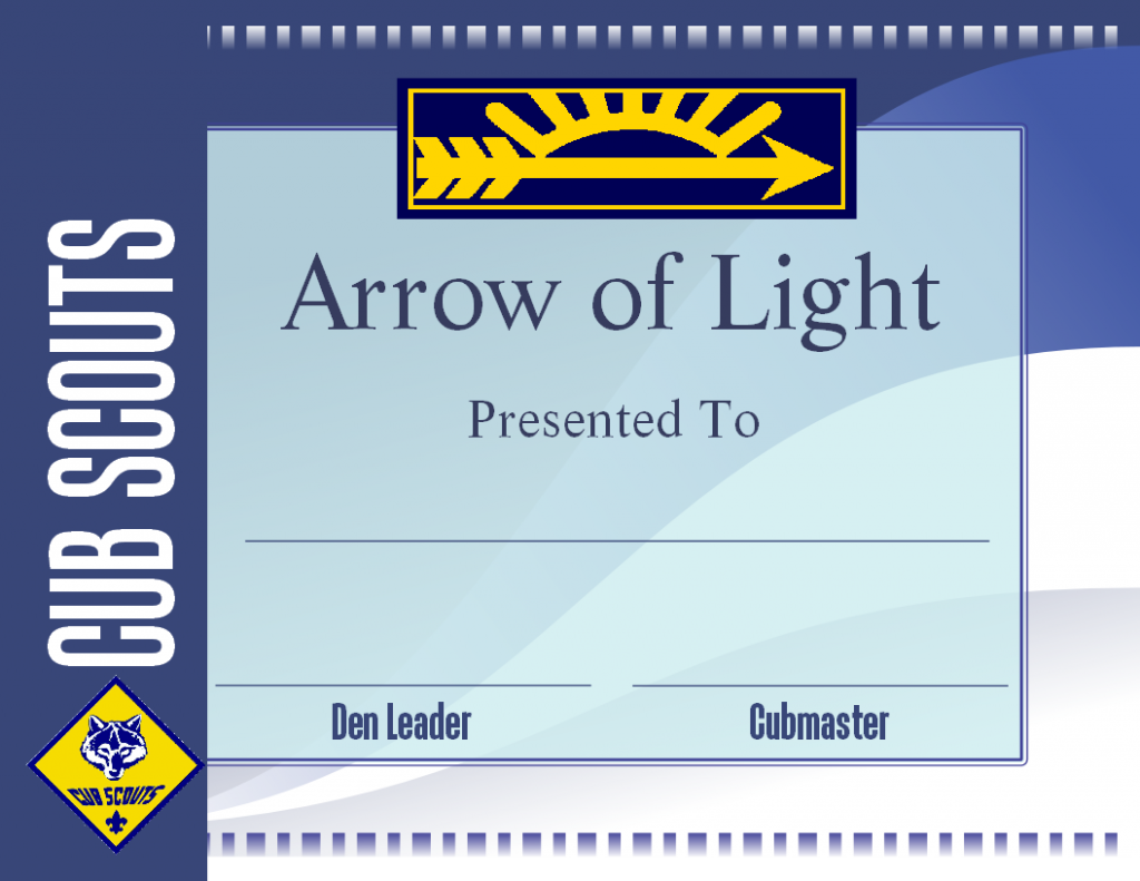 Free Printable Arrow Of Light Certificate Template | Cub Scout Ideas - Cub Scout, Transparent background PNG HD thumbnail