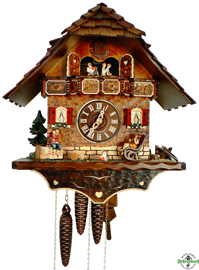 Cuckoo Clock   8 Day Chalet With Children Playing Music   Schneider - Cuckoo Clock, Transparent background PNG HD thumbnail