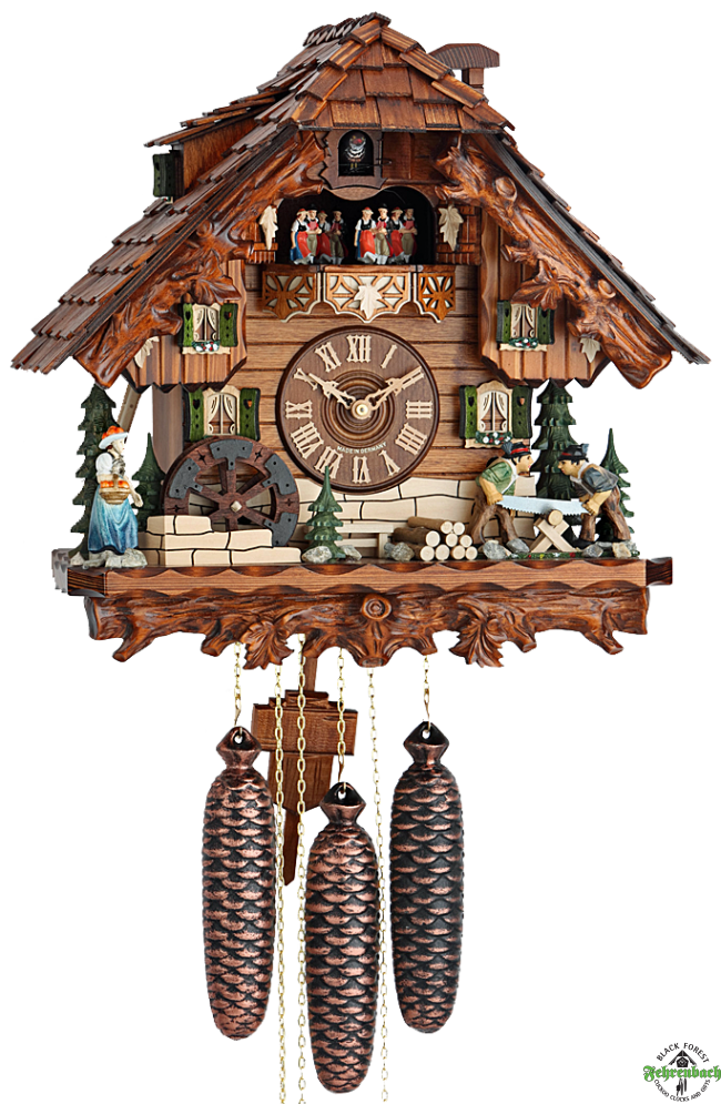 Cuckoo Clock Png Hd - Chalet Cuckoo Clock With Moving Woodcutters U0026 Water Wheel   Hekas, Transparent background PNG HD thumbnail