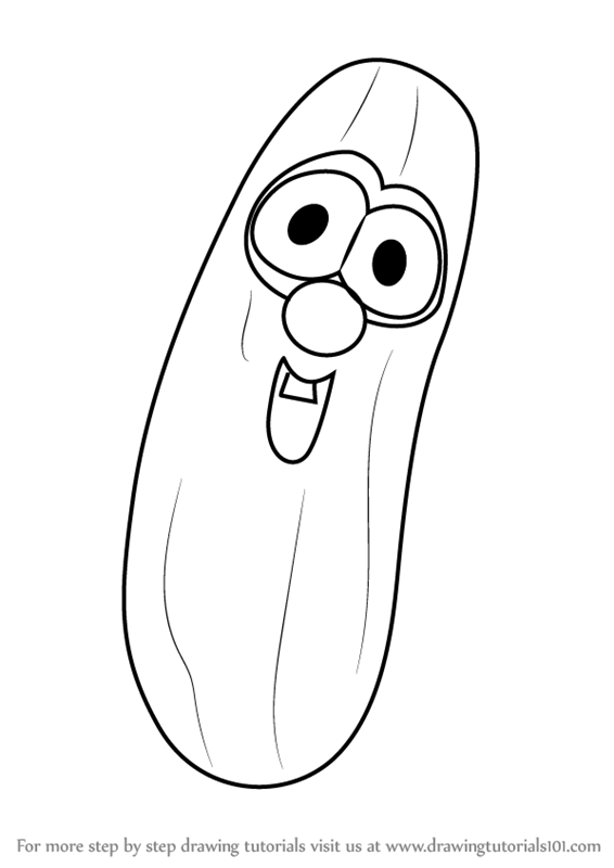 Step By Step How To Draw Larry The Cucumber From Veggietales : Drawingtutorials101 Pluspng.com - Cucumber Black And White, Transparent background PNG HD thumbnail