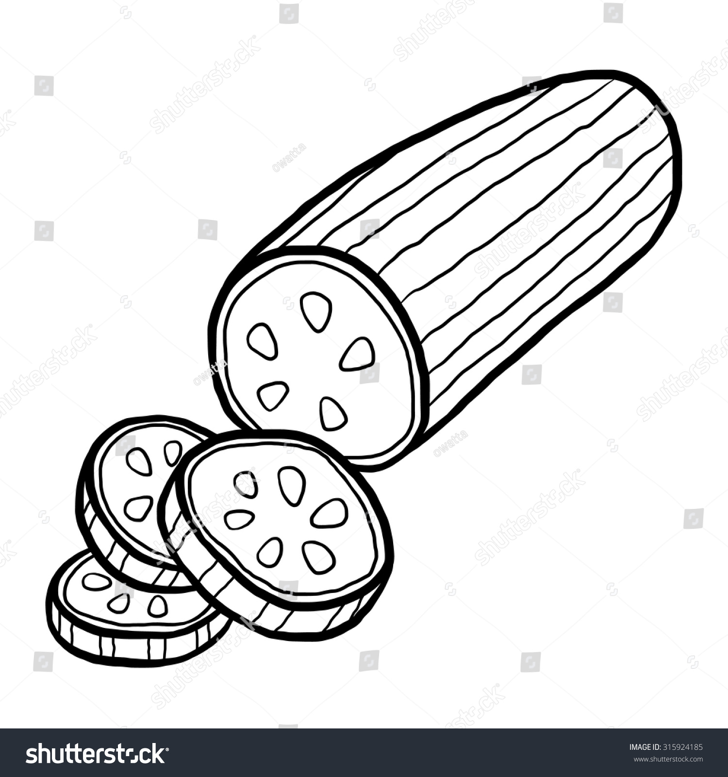 Cucumber / Cartoon Vector And Illustration, Black And White, Hand Drawn, Sketch Style - Cucumber Slice Black And White, Transparent background PNG HD thumbnail