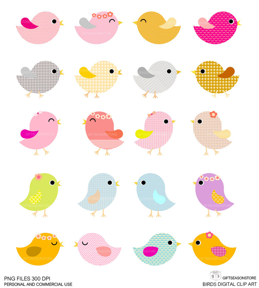 20 Birds Digital Clip Art - Cute Baby Bird, Transparent background PNG HD thumbnail