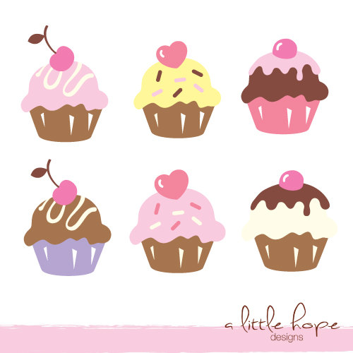 Six Cute Cupcakes Digital Clip Art   Png And Jpg Files Instant Download V.1 - Cute Muffin, Transparent background PNG HD thumbnail