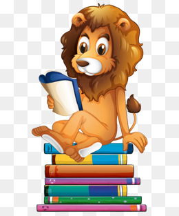 Hand Drawn Cute Cartoon Lion Sitting On Books Reading, Cartoon Animals, Painted Lion, · Png Ai - Cute Reading, Transparent background PNG HD thumbnail