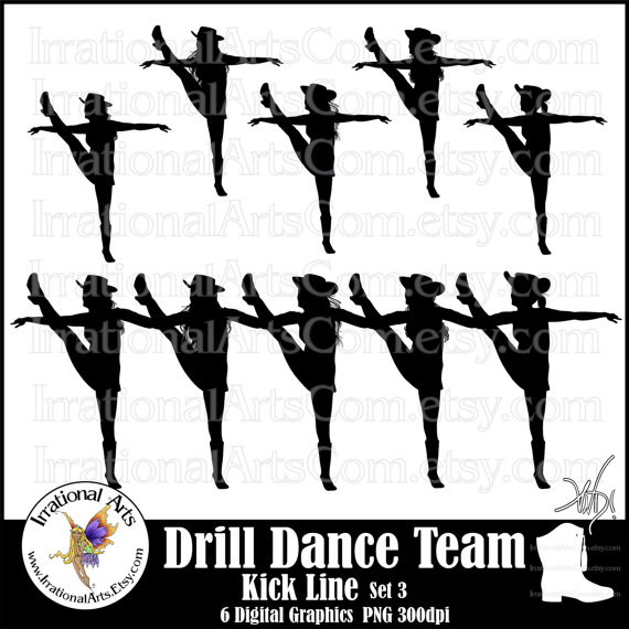 Drill Dance Team Kick Line Silhouettes Set 3   6 Png Digital Graphics [Instant Download] - Dance Team Kickline, Transparent background PNG HD thumbnail