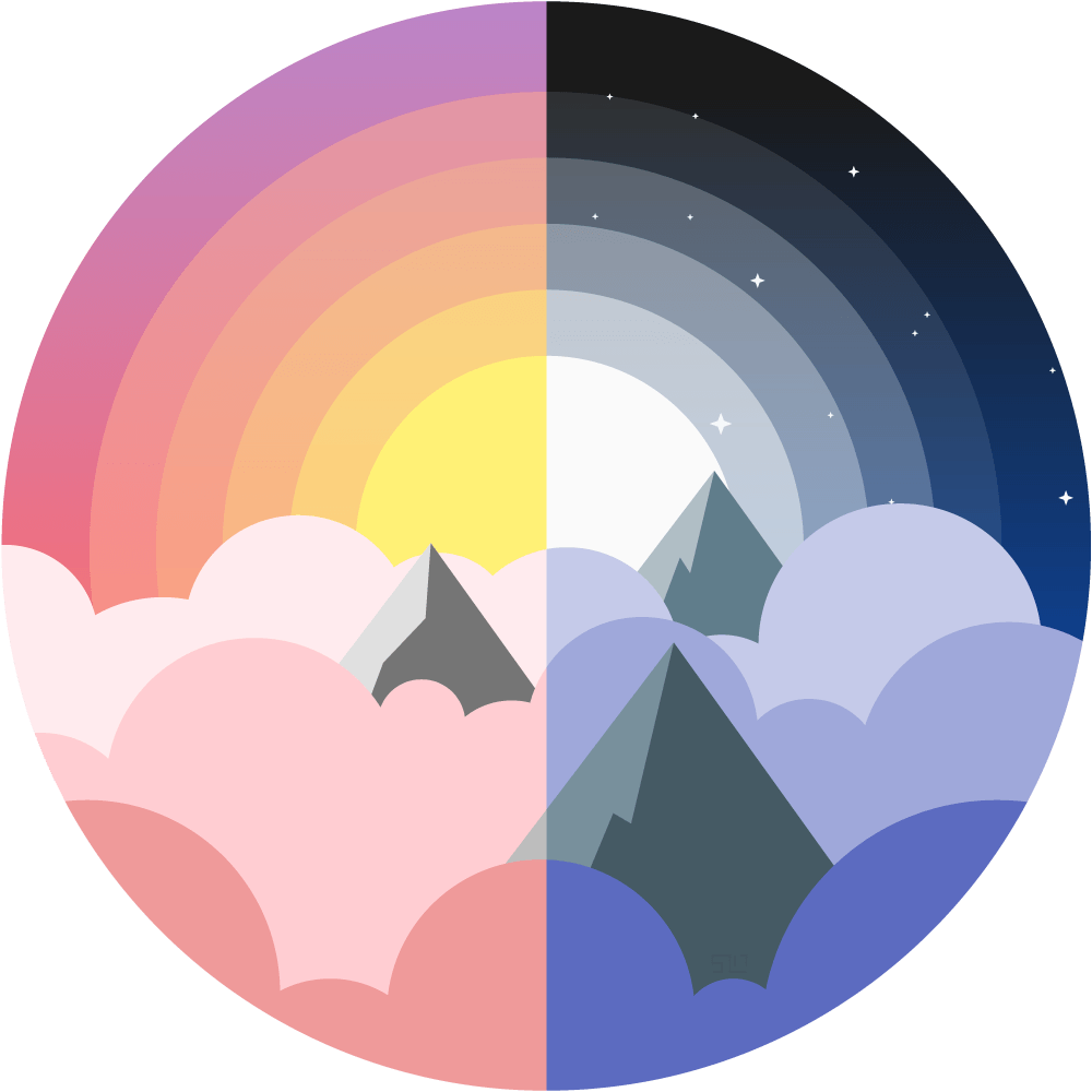 Vector Illustration Of The Tops Of Mountains Poking Through Clouds, Left Half Is Daytime With - Day And Night, Transparent background PNG HD thumbnail