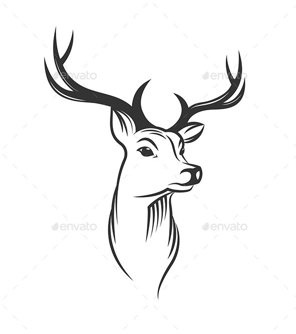 Deer Head PNG Black And White - Deer Head On White Bac