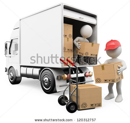 3D White Persons Unloading Boxes From A Truck To A Hand Truck. 3D Image. - Delivery Truck Unloading, Transparent background PNG HD thumbnail