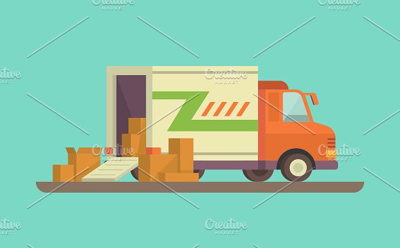Unloading cargo. Trucks trans