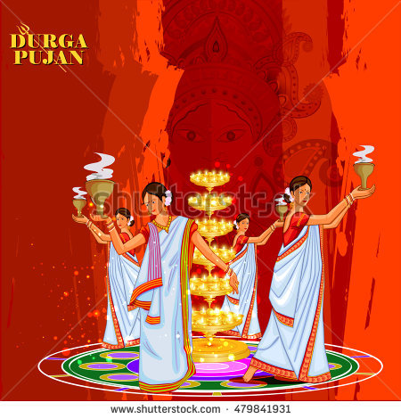Easy To Edit Vector Illustration Of Ladies Dancing With Dhunuchi For Happy Durga Puja India Festival - Dhunuchi, Transparent background PNG HD thumbnail