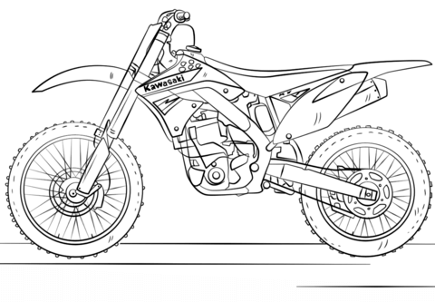 Kawasaki Motocross Bike Coloring Page - Dirt Bike, Transparent background PNG HD thumbnail