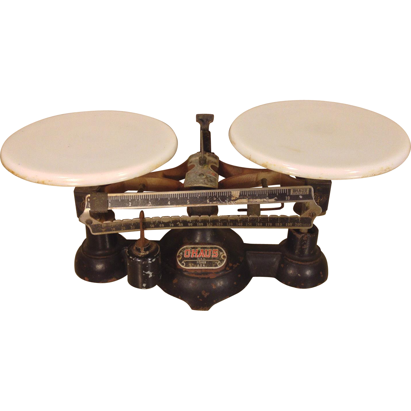 Antique Double Pan Balance Scale Ohaus Fisher Usa Milk Glass Pans : Timelesstokensde | Ruby Lane - Double Pan Balance, Transparent background PNG HD thumbnail