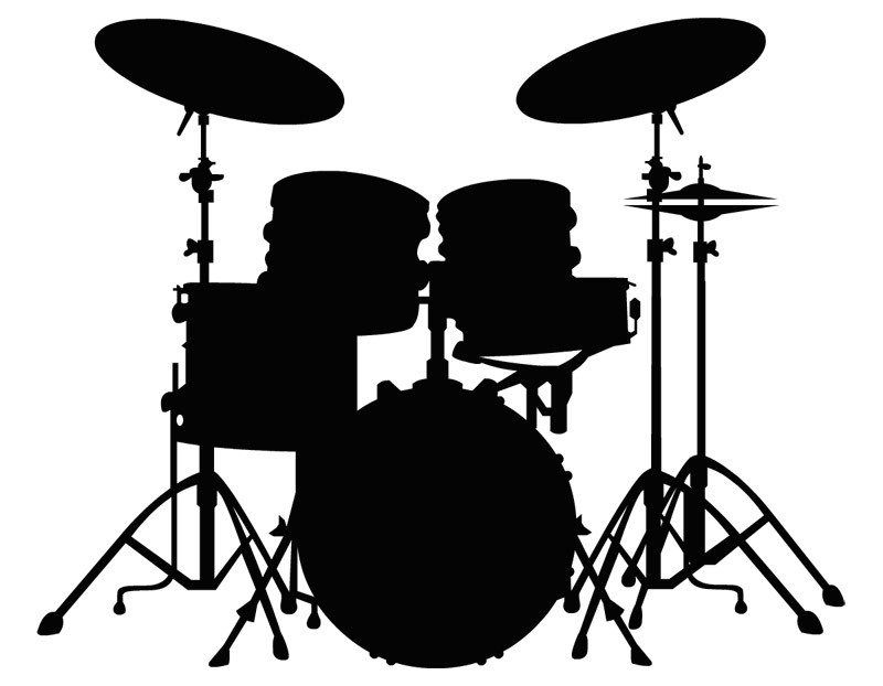 Drum Set PNG Black And White - Drum Set Silhouette Wa