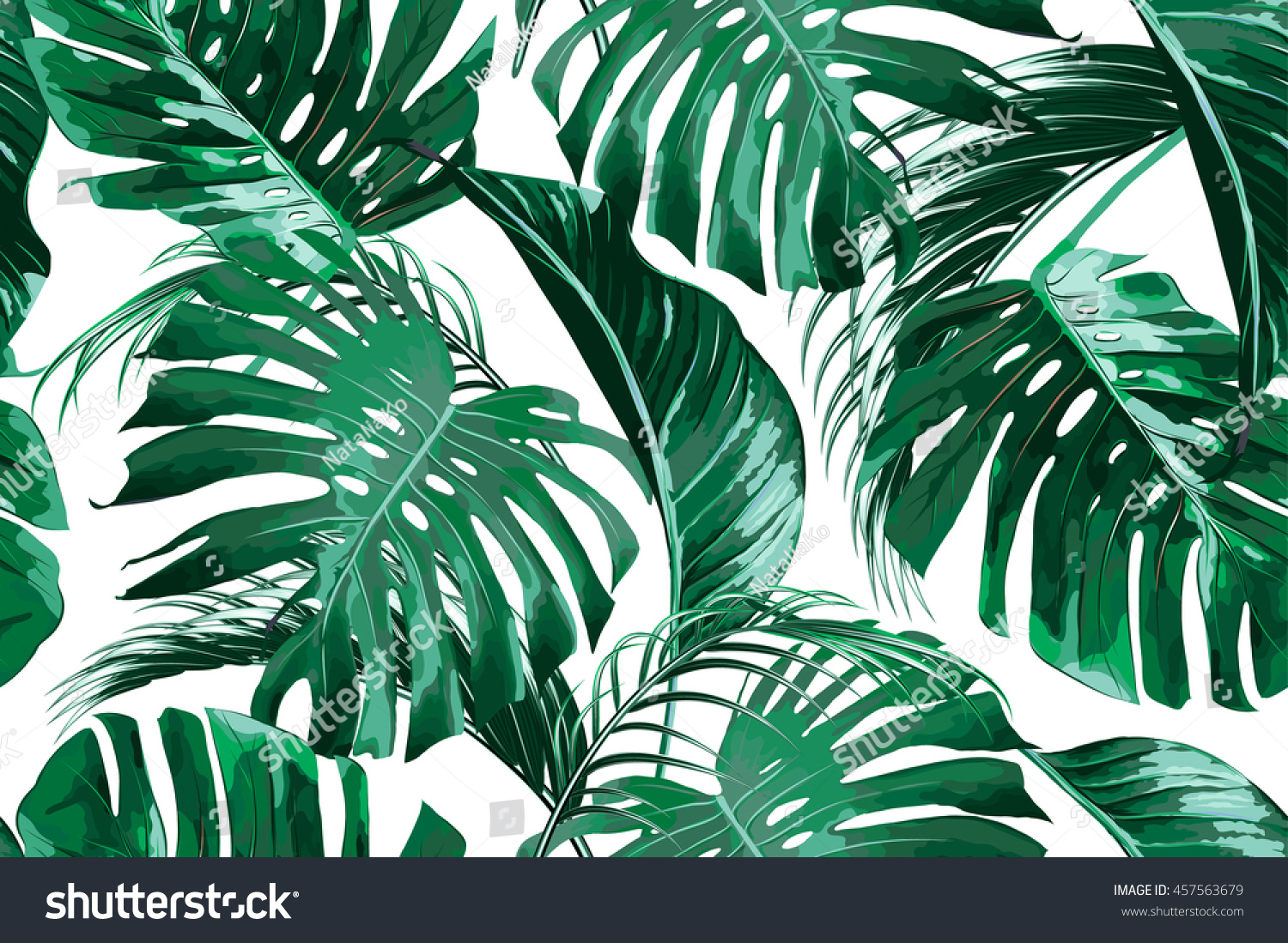 Tropical Palm Leaves, Jungle Leaf Seamless Vector Floral Pattern Background - Dschungel Hintergrund, Transparent background PNG HD thumbnail