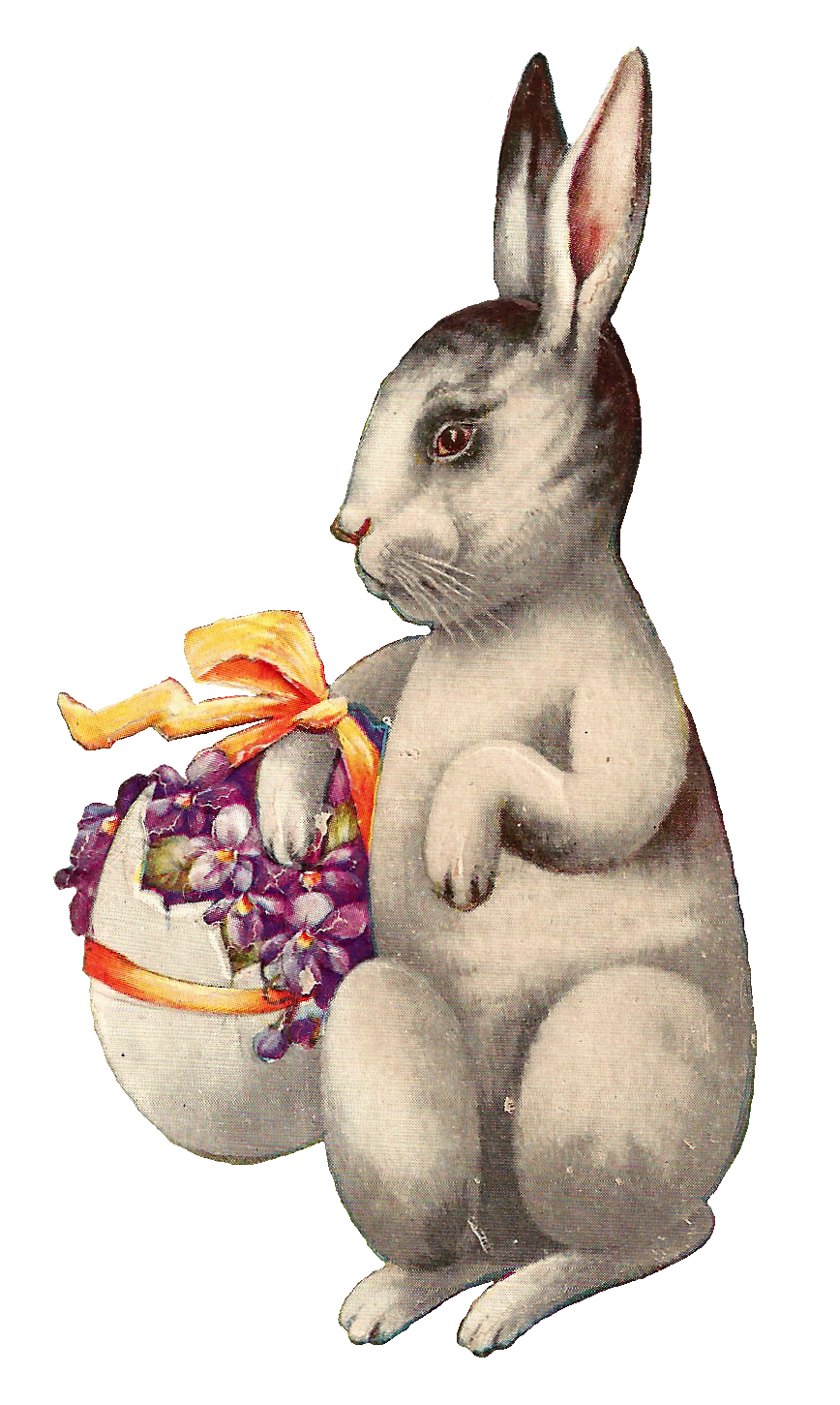 Antique Images: Free Easter Clip Art: Vintage Easter Bunny Carrying Egg Basket On Postcard - Easter Basket Bunny, Transparent background PNG HD thumbnail
