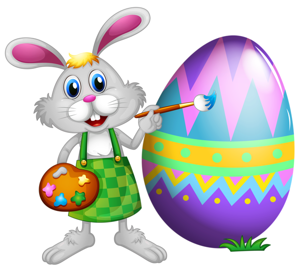 Easter Bunny And Colored Egg Png Clipart Picture - Easter Bunny With Eggs, Transparent background PNG HD thumbnail