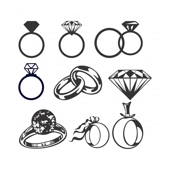 Hochzeit Diamant Ringe (Svg, Dxf, Ai, Eps, Png) Vektoren Brautdusche, Hochzeitseinladung, Solitär, Schmuck Cameo Silhouette Easycutprintpd - Eheringe Symbol, Transparent background PNG HD thumbnail