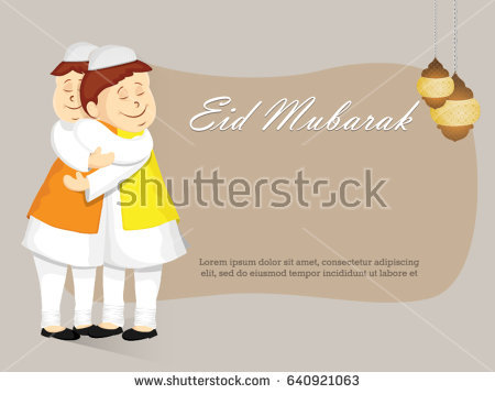 Eid Mubarak Vector Background With Happy Muslim Kids Hugging And Wishing For Islamic Festival For Banner - Eid Celebration For Kids, Transparent background PNG HD thumbnail