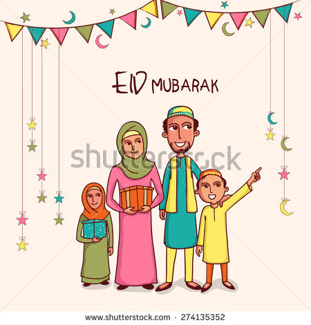 Illustration Of Happy Islamic Family In Traditional Dress Celebrating And Enjoying On Occasion Of Muslim Community - Eid Celebration For Kids, Transparent background PNG HD thumbnail