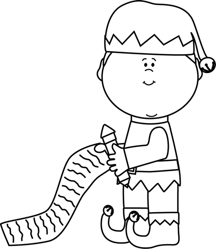 Black And White Elf With Christmas List Clip Art   Black And White - Elf Black And White, Transparent background PNG HD thumbnail